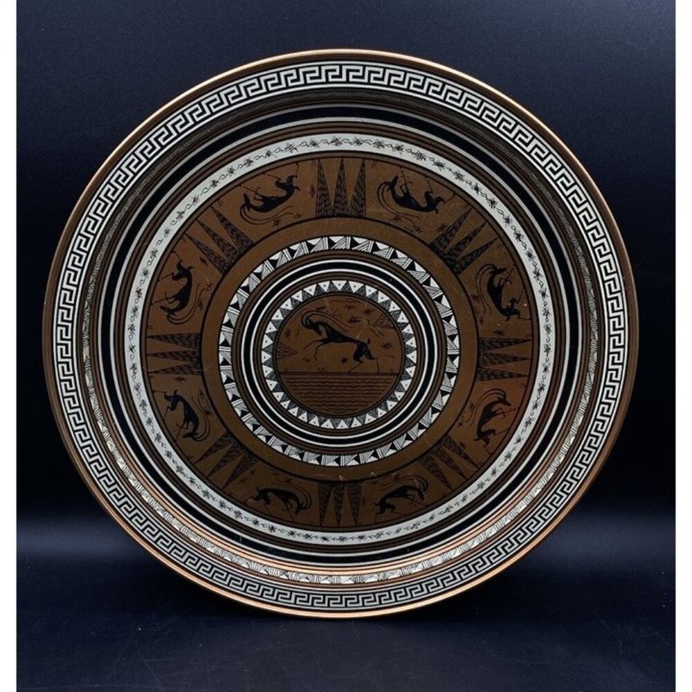 Grecian Etruscan Greek Key Gazelle Metal Serving Tray Spic And Span Ad 11.5”